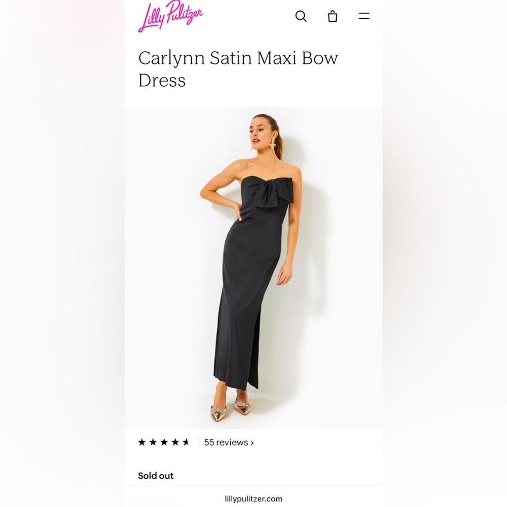 Lily Pulitzer Caralyn Satin Maxi Bow Strapless Evening Dress Navy Blue